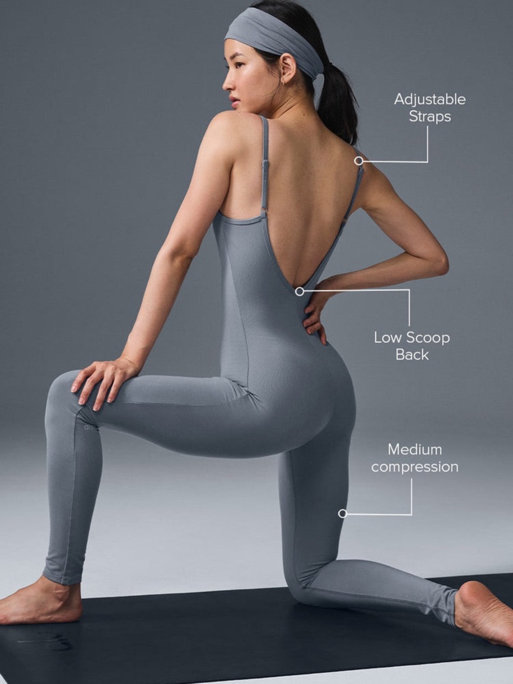 NWT ALO Airbrush One Piece Seamless Low Scoop Jumpsuit - Steel Gray